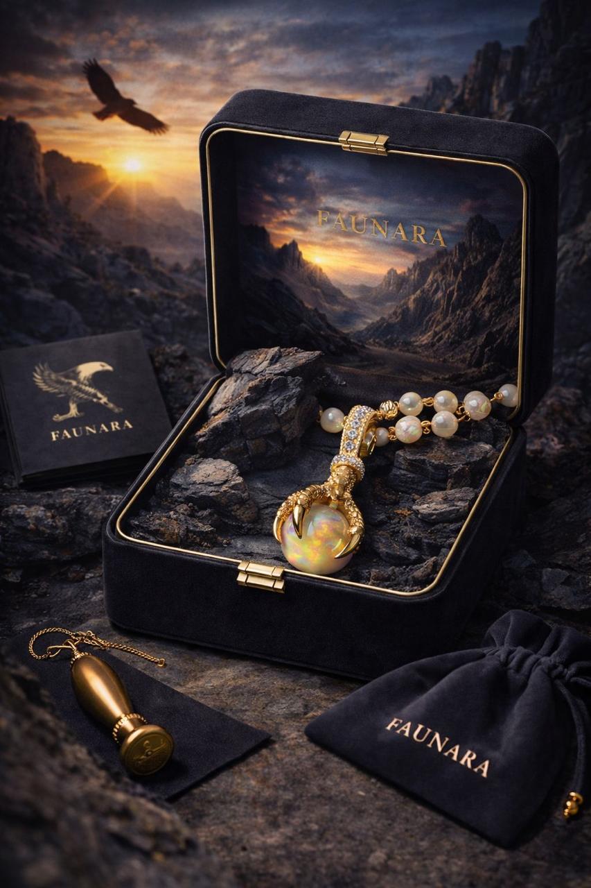 The Eagle pendant in the Faunara velvet keepsake box