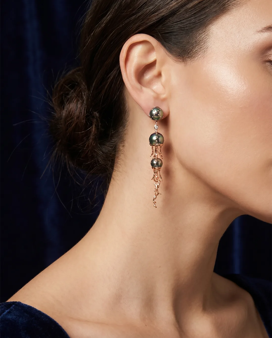 The Jellyfish earring worn, editorial close-up