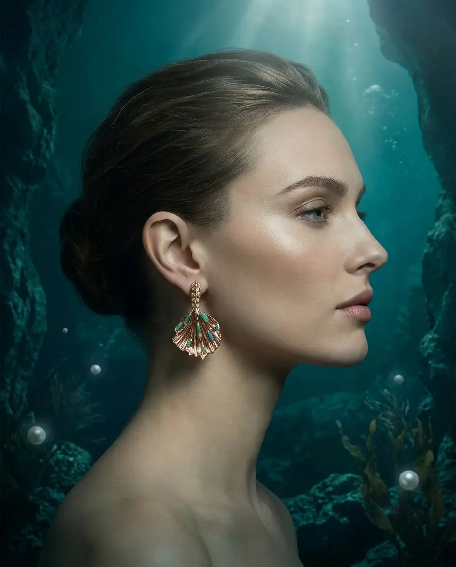 The Mermaid earrings in the Grotto